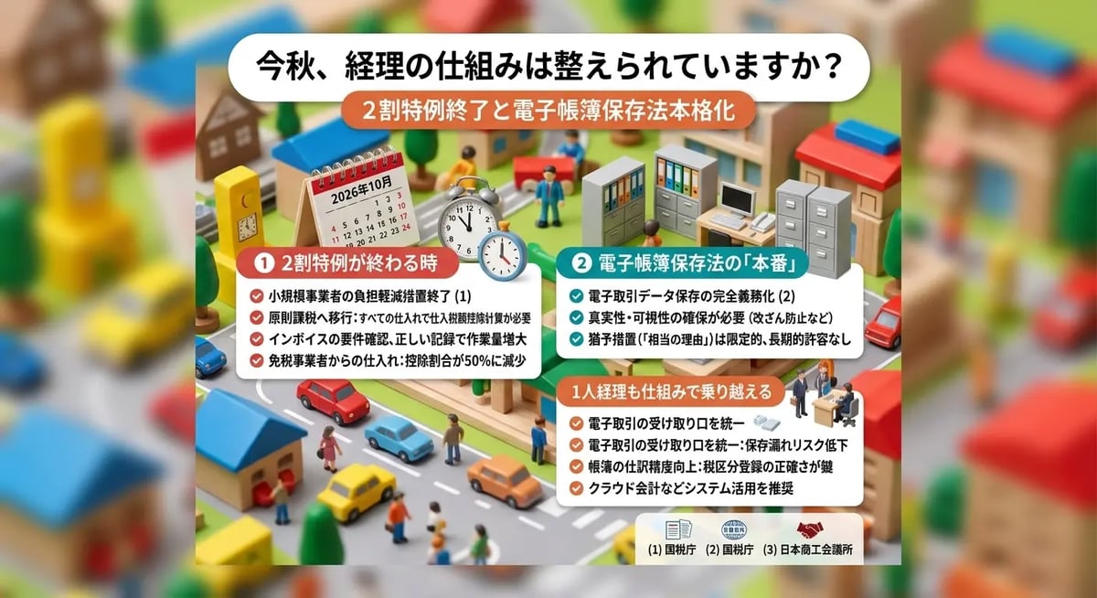 2割特例が終わる今秋、経理の仕組みはもう整えられていますか？