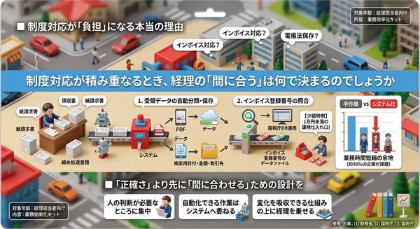 制度対応が積み重なるとき、経理の「間に合う」は何で決まるのでしょうか